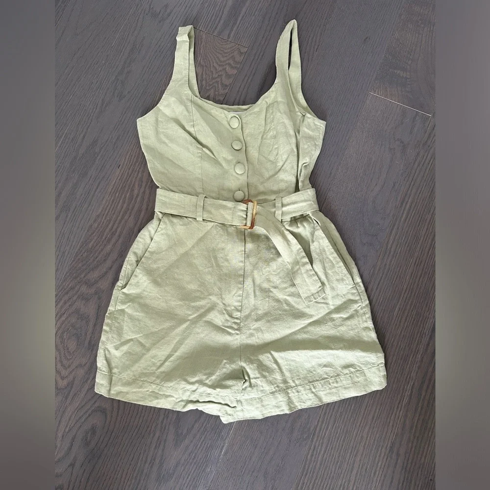 & Other Stores (Los Angeles Atelier) - Sage Green Linen Romper - 2 US - Picture 4 of 8